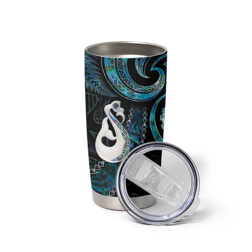 New Zealand Aotearoa Tumbler Cup Maori Manaia Paua Shell Glitter Turquoise LT05 - Polynesian Pride