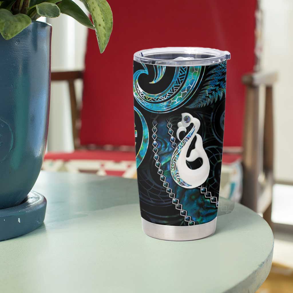 New Zealand Aotearoa Tumbler Cup Maori Manaia Paua Shell Glitter Turquoise LT05 - Polynesian Pride