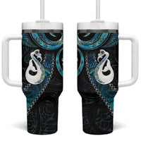 New Zealand Aotearoa Tumbler With Handle Maori Manaia Paua Shell Glitter Turquoise LT05 One Size: 40 oz Turquoise - Polynesian Pride