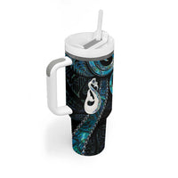 New Zealand Aotearoa Tumbler With Handle Maori Manaia Paua Shell Glitter Turquoise LT05 - Polynesian Pride