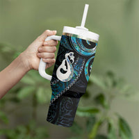 New Zealand Aotearoa Tumbler With Handle Maori Manaia Paua Shell Glitter Turquoise LT05 - Polynesian Pride