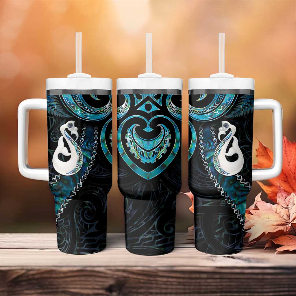 New Zealand Aotearoa Tumbler With Handle Maori Manaia Paua Shell Glitter Turquoise LT05 - Polynesian Pride