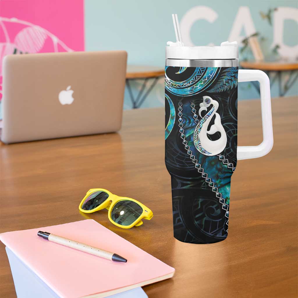 New Zealand Aotearoa Tumbler With Handle Maori Manaia Paua Shell Glitter Turquoise LT05 - Polynesian Pride