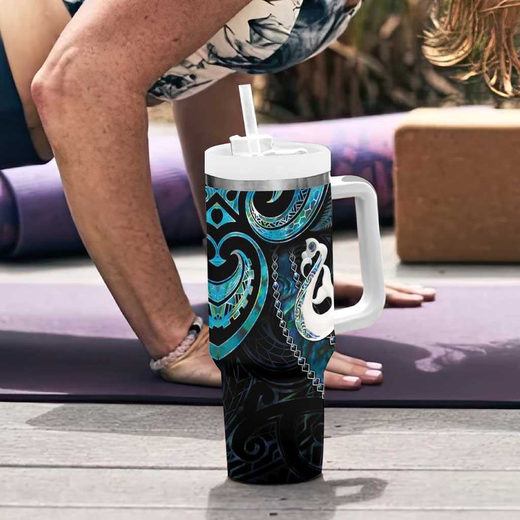 New Zealand Aotearoa Tumbler With Handle Maori Manaia Paua Shell Glitter Turquoise LT05 - Polynesian Pride