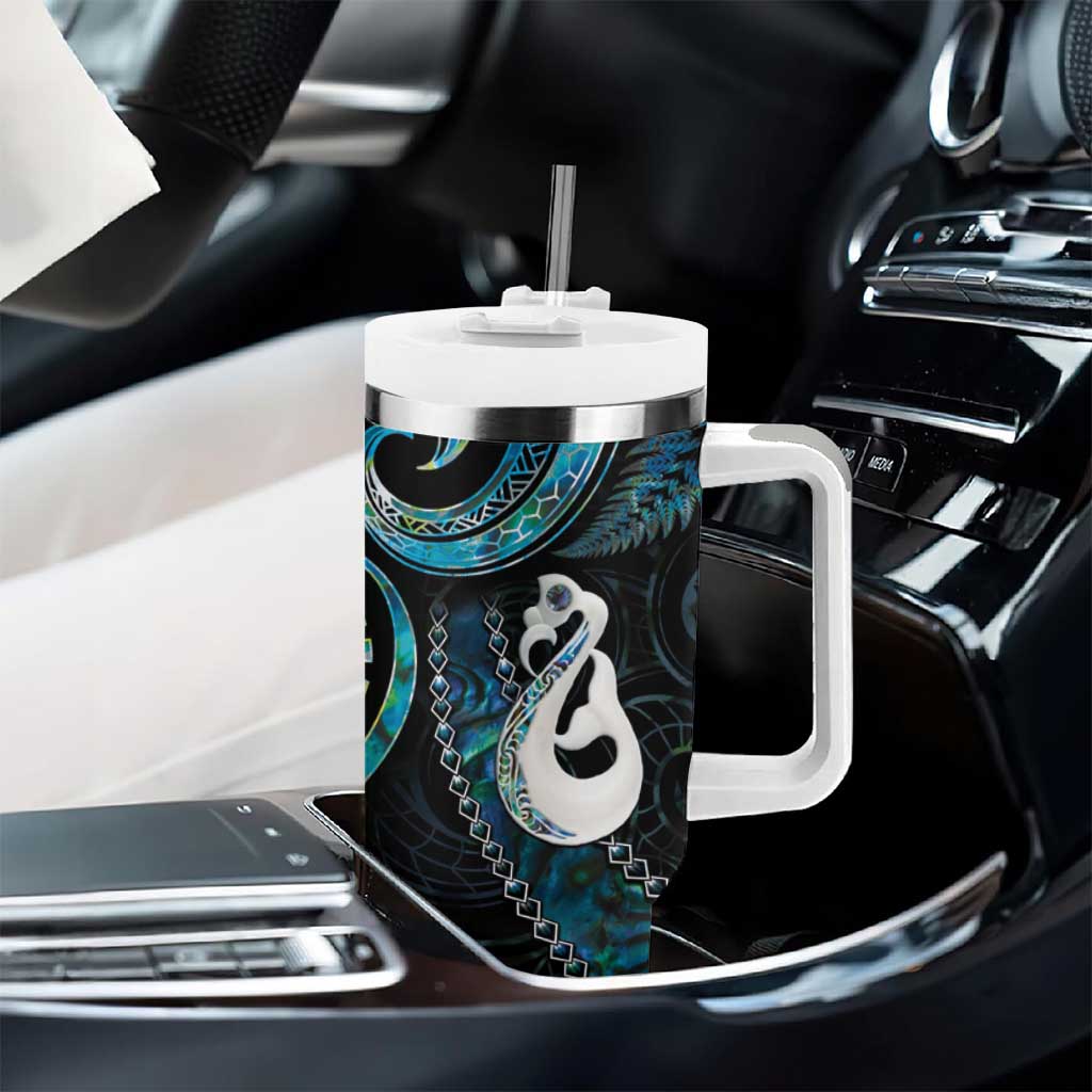 New Zealand Aotearoa Tumbler With Handle Maori Manaia Paua Shell Glitter Turquoise LT05 - Polynesian Pride