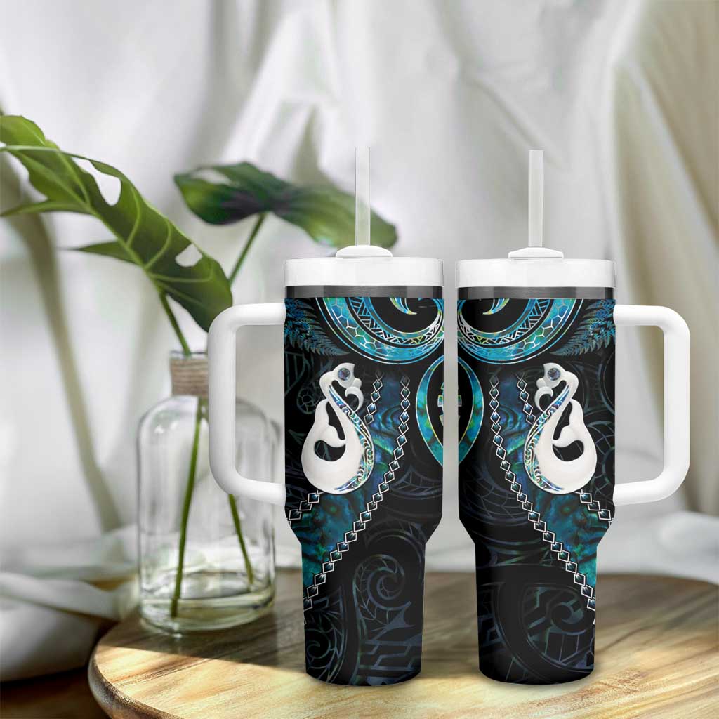 New Zealand Aotearoa Tumbler With Handle Maori Manaia Paua Shell Glitter Turquoise LT05 - Polynesian Pride