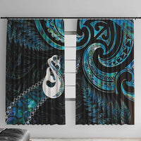New Zealand Aotearoa Window Curtain Maori Manaia Paua Shell Glitter Turquoise LT05 With Hooks Turquoise - Polynesian Pride