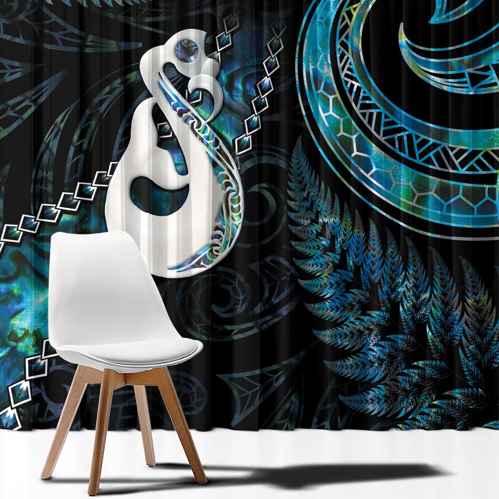 New Zealand Aotearoa Window Curtain Maori Manaia Paua Shell Glitter Turquoise LT05 - Polynesian Pride