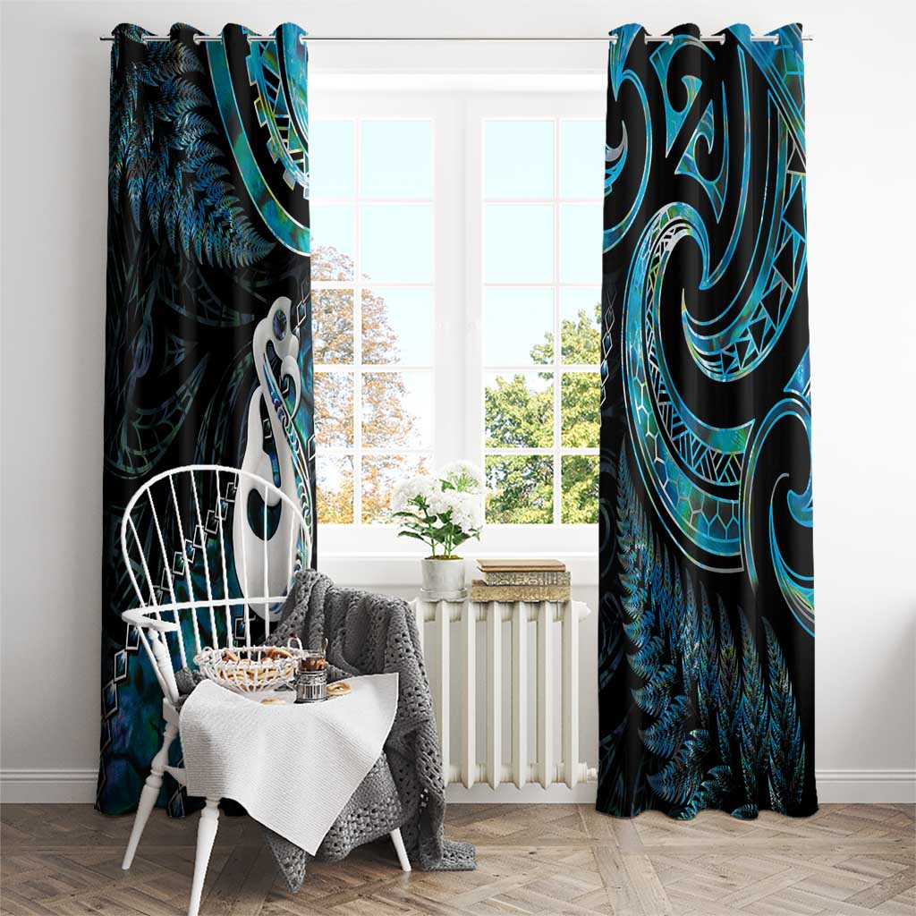 New Zealand Aotearoa Window Curtain Maori Manaia Paua Shell Glitter Turquoise LT05 - Polynesian Pride