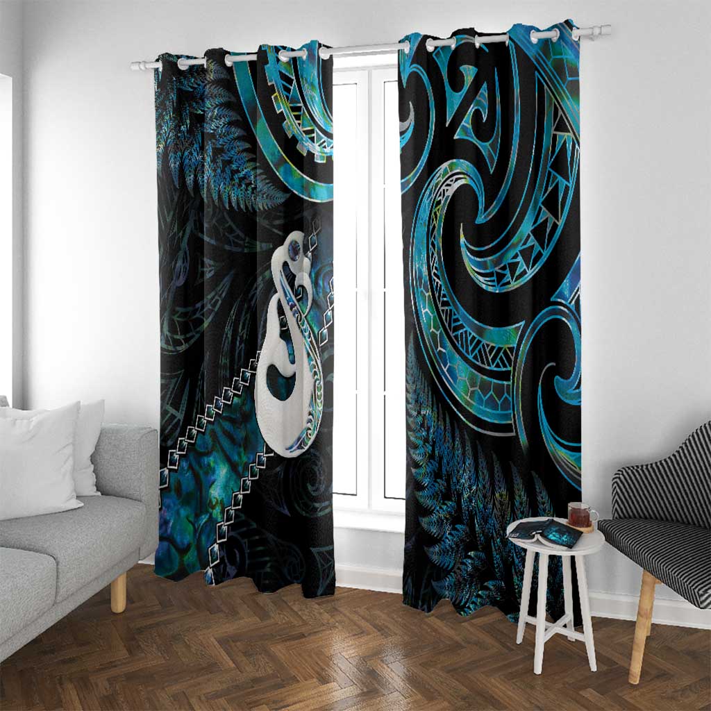 New Zealand Aotearoa Window Curtain Maori Manaia Paua Shell Glitter Turquoise LT05 With Grommets Turquoise - Polynesian Pride