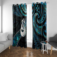 New Zealand Aotearoa Window Curtain Maori Manaia Paua Shell Glitter Turquoise LT05 With Grommets Turquoise - Polynesian Pride