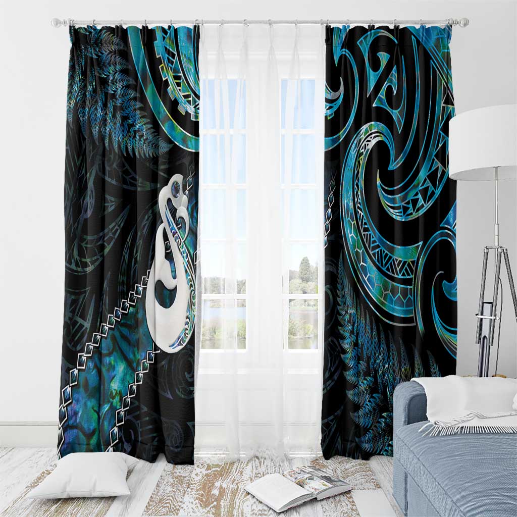 New Zealand Aotearoa Window Curtain Maori Manaia Paua Shell Glitter Turquoise LT05 - Polynesian Pride