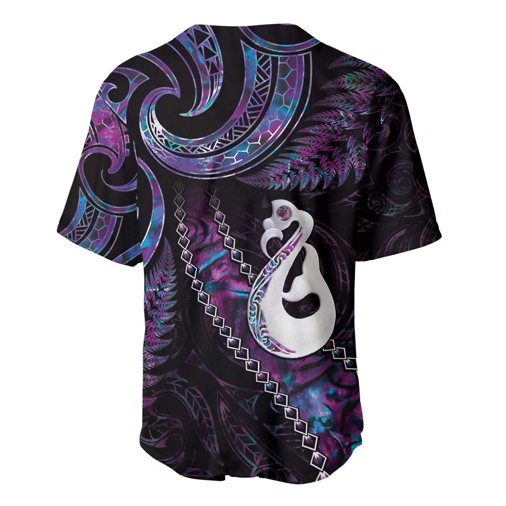 New Zealand Aotearoa Baseball Jersey Maori Manaia Paua Shell Glitter Purple