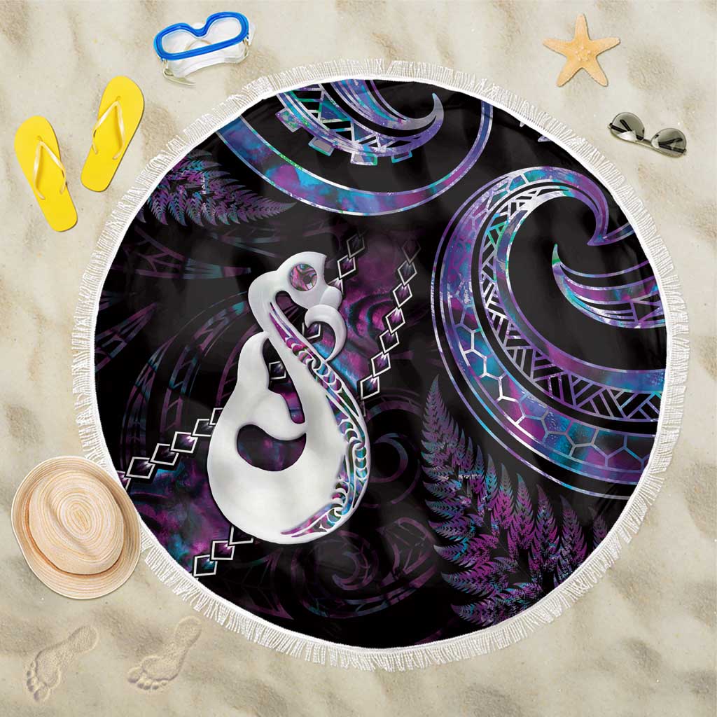 New Zealand Aotearoa Beach Blanket Maori Manaia Paua Shell Glitter Purple