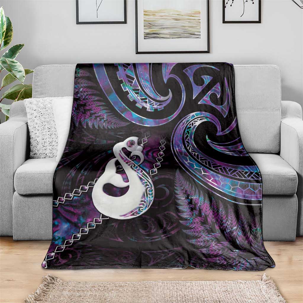 New Zealand Aotearoa Blanket Maori Manaia Paua Shell Glitter Purple LT05 - Polynesian Pride