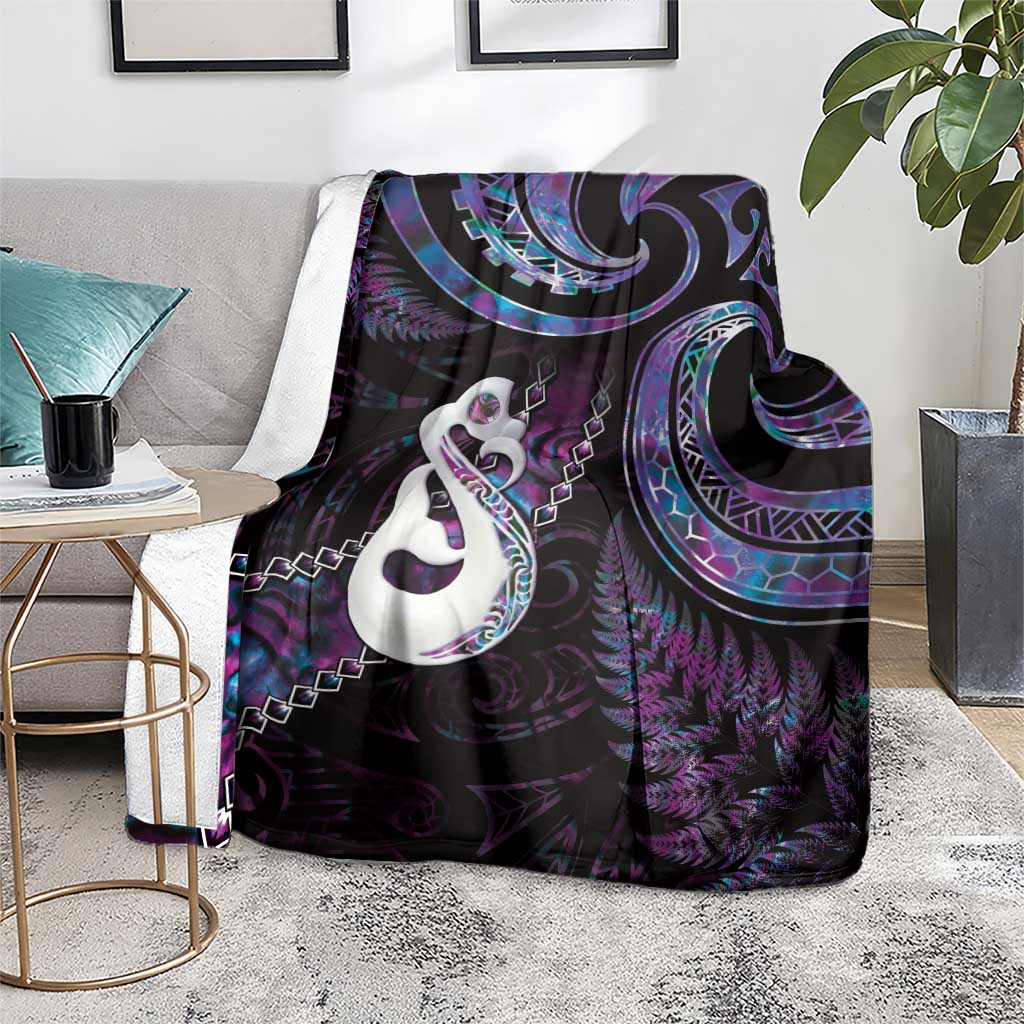 New Zealand Aotearoa Blanket Maori Manaia Paua Shell Glitter Purple LT05 - Polynesian Pride