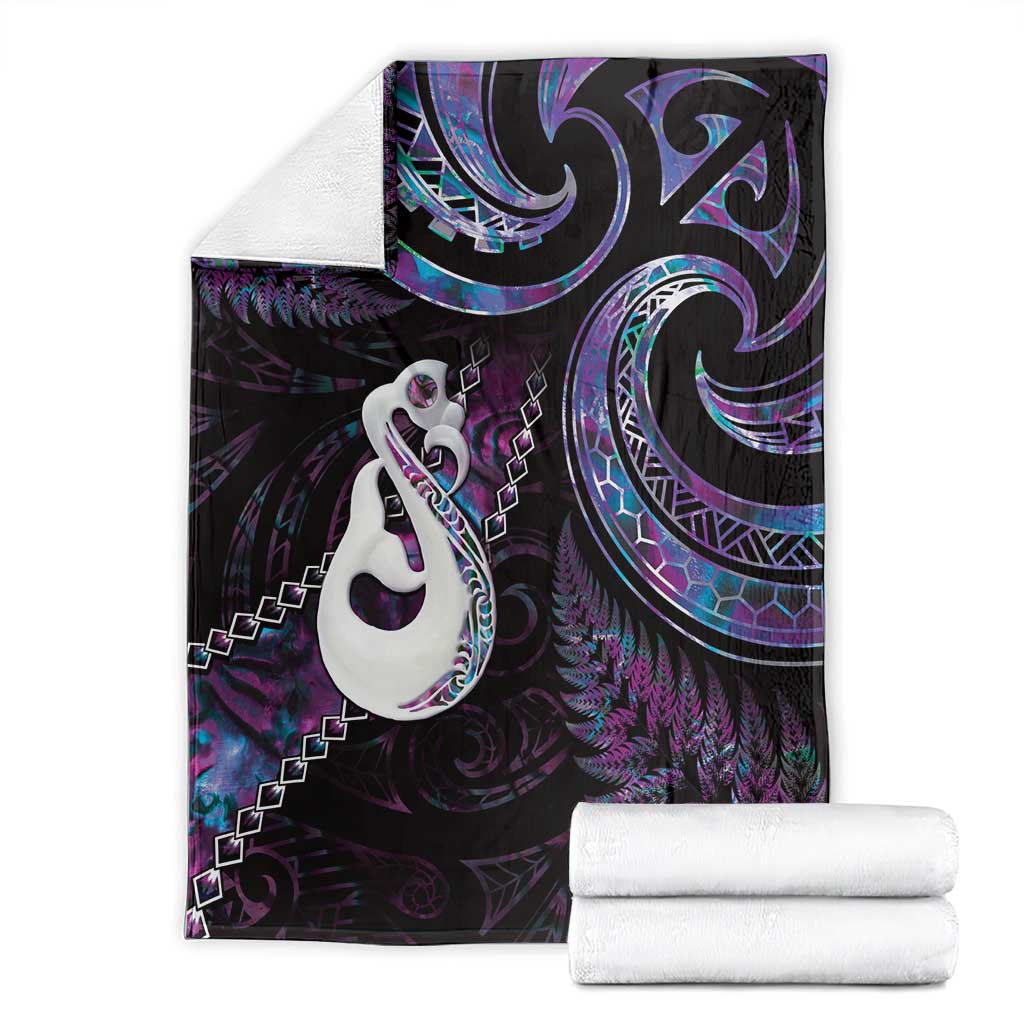 New Zealand Aotearoa Blanket Maori Manaia Paua Shell Glitter Purple LT05 - Polynesian Pride