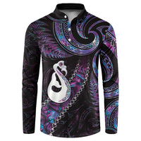New Zealand Aotearoa Button Sweatshirt Maori Manaia Paua Shell Glitter Purple LT05 Purple - Polynesian Pride