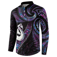New Zealand Aotearoa Button Sweatshirt Maori Manaia Paua Shell Glitter Purple LT05 - Polynesian Pride