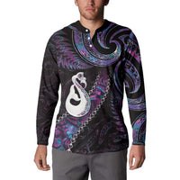 New Zealand Aotearoa Button Sweatshirt Maori Manaia Paua Shell Glitter Purple LT05 - Polynesian Pride