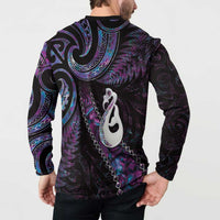 New Zealand Aotearoa Button Sweatshirt Maori Manaia Paua Shell Glitter Purple LT05 - Polynesian Pride