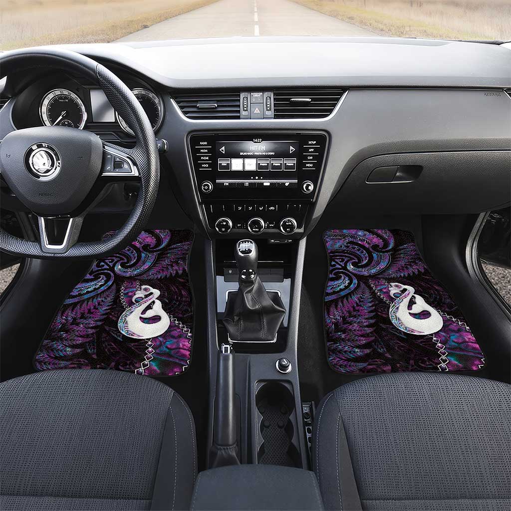 New Zealand Aotearoa Car Mats Maori Manaia Paua Shell Glitter Purple LT05 Set 2pcs - Front Purple - Polynesian Pride