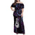 New Zealand Aotearoa Family Matching Off Shoulder Maxi Dress and Hawaiian Shirt Maori Manaia Paua Shell Glitter Purple