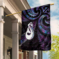 New Zealand Aotearoa Garden Flag Maori Manaia Paua Shell Glitter Purple LT05 House Flag Purple - Polynesian Pride