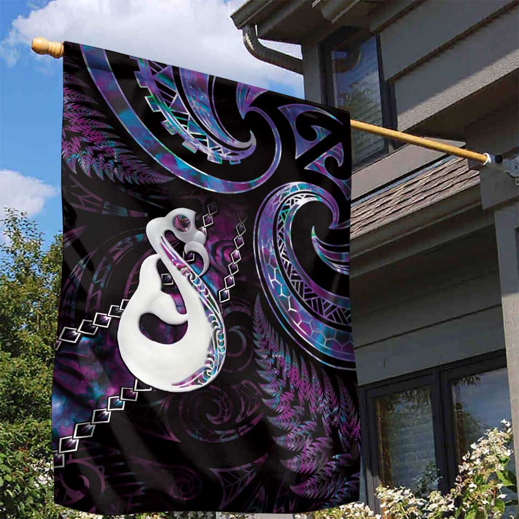New Zealand Aotearoa Garden Flag Maori Manaia Paua Shell Glitter Purple LT05 - Polynesian Pride