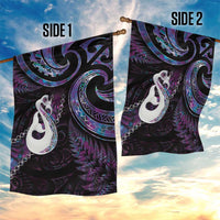 New Zealand Aotearoa Garden Flag Maori Manaia Paua Shell Glitter Purple LT05 - Polynesian Pride