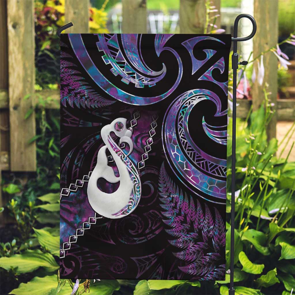 New Zealand Aotearoa Garden Flag Maori Manaia Paua Shell Glitter Purple LT05 Garden Flag Purple - Polynesian Pride