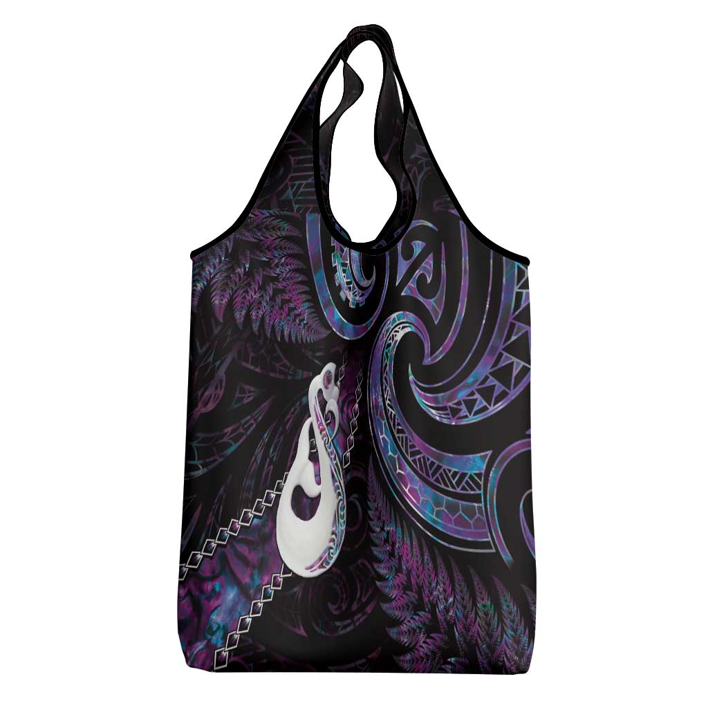 New Zealand Aotearoa Grocery Bag Maori Manaia Paua Shell Glitter Purple LT05 - Polynesian Pride