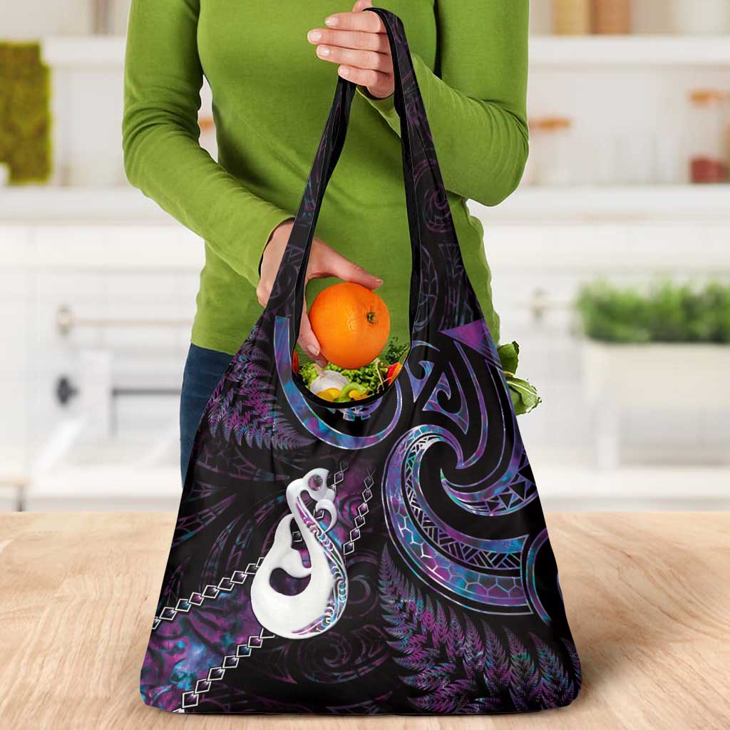 New Zealand Aotearoa Grocery Bag Maori Manaia Paua Shell Glitter Purple LT05 - Polynesian Pride