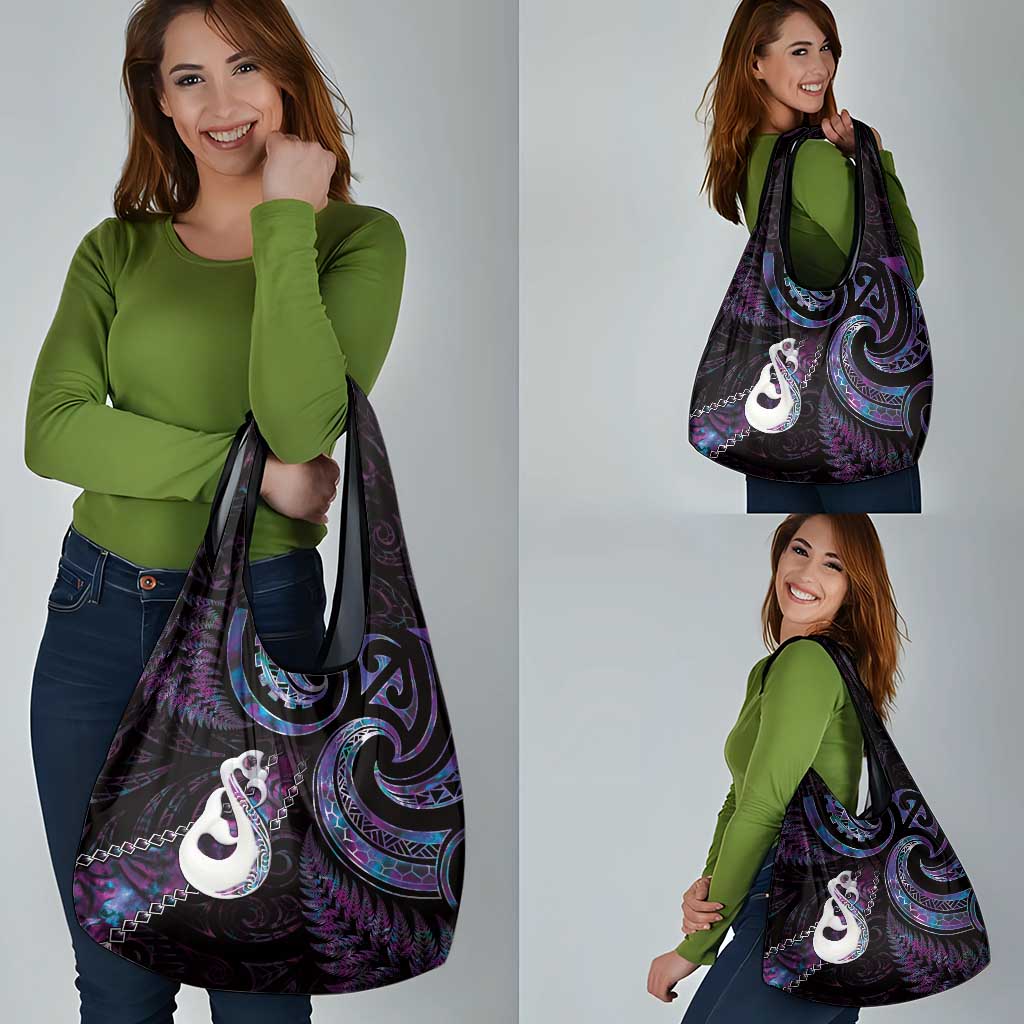 New Zealand Aotearoa Grocery Bag Maori Manaia Paua Shell Glitter Purple LT05 - Polynesian Pride
