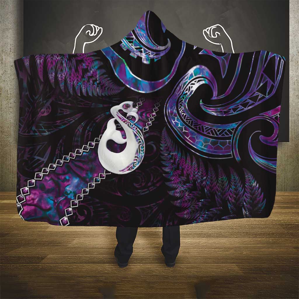 New Zealand Aotearoa Hooded Blanket Maori Manaia Paua Shell Glitter Purple LT05 - Polynesian Pride