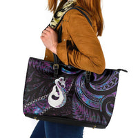 New Zealand Aotearoa Leather Tote Bag Maori Manaia Paua Shell Glitter Purple LT05 Purple - Polynesian Pride