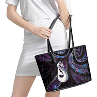 New Zealand Aotearoa Leather Tote Bag Maori Manaia Paua Shell Glitter Purple LT05 - Polynesian Pride