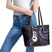 New Zealand Aotearoa Leather Tote Bag Maori Manaia Paua Shell Glitter Purple LT05 - Polynesian Pride
