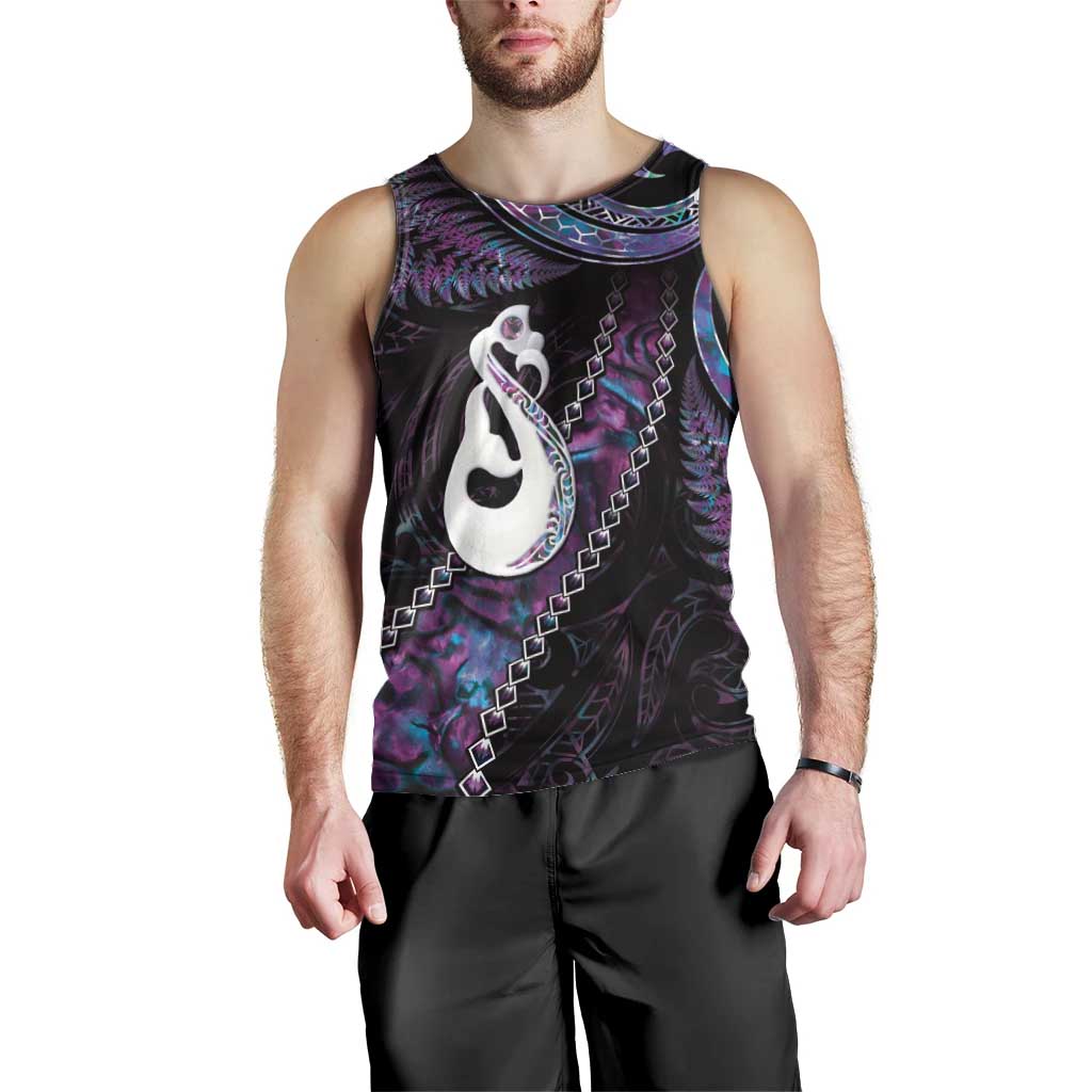 New Zealand Aotearoa Men Tank Top Maori Manaia Paua Shell Glitter Purple LT05 - Polynesian Pride