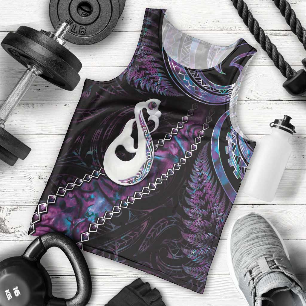 New Zealand Aotearoa Men Tank Top Maori Manaia Paua Shell Glitter Purple LT05 - Polynesian Pride
