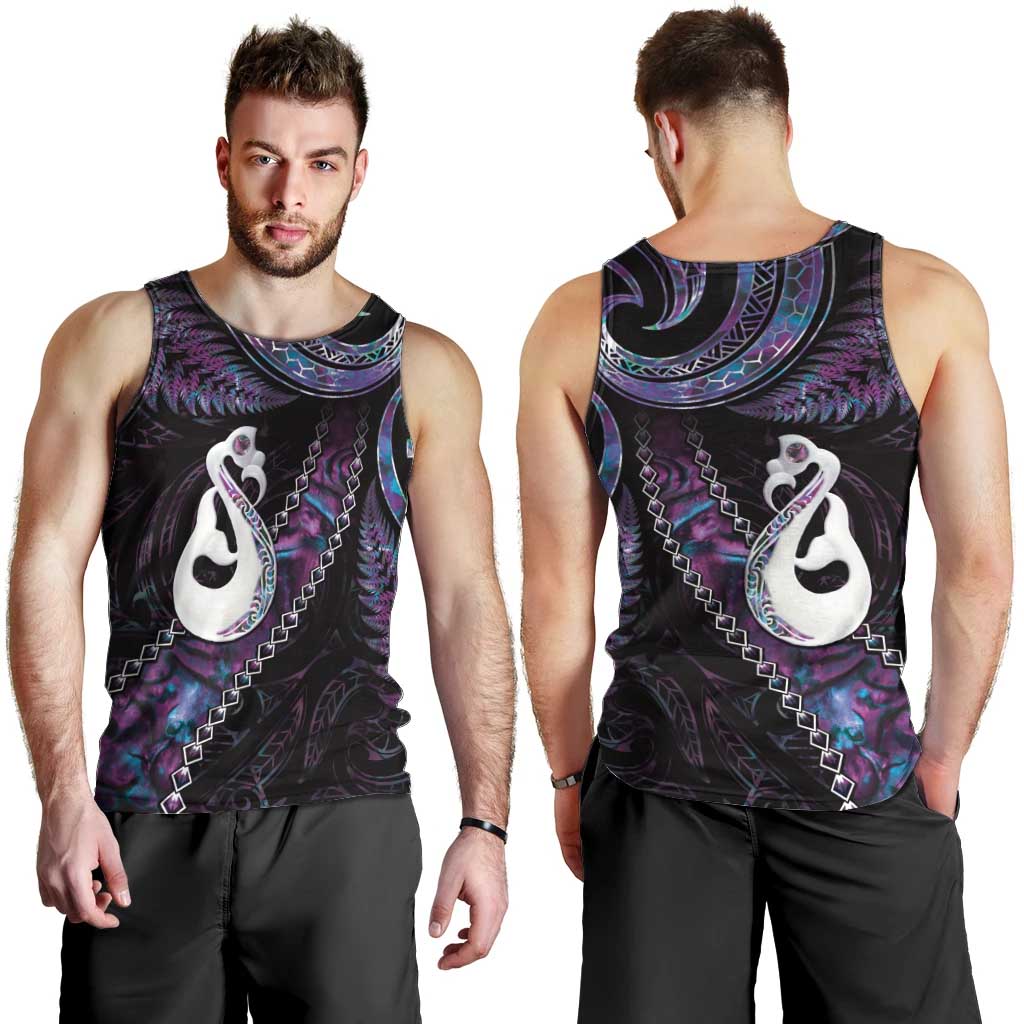New Zealand Aotearoa Men Tank Top Maori Manaia Paua Shell Glitter Purple LT05 - Polynesian Pride