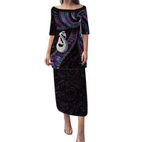 New Zealand Aotearoa Puletasi Maori Manaia Paua Shell Glitter Purple LT05 Long Dress Purple - Polynesian Pride