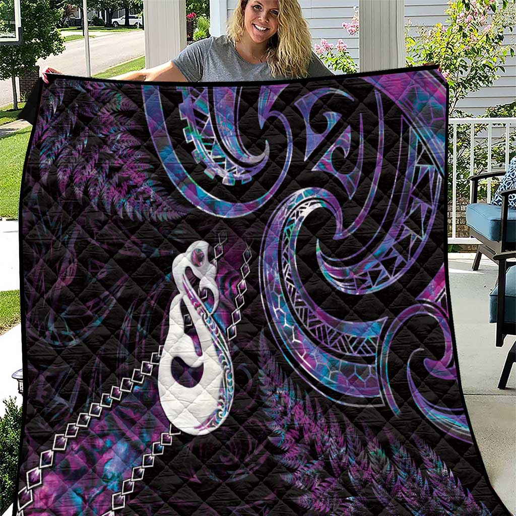 New Zealand Aotearoa Quilt Maori Manaia Paua Shell Glitter Purple