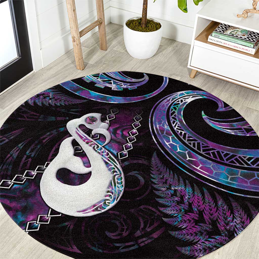 New Zealand Aotearoa Round Carpet Maori Manaia Paua Shell Glitter Purple