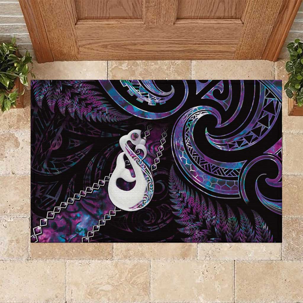 New Zealand Aotearoa Rubber Doormat Maori Manaia Paua Shell Glitter Purple LT05 Purple - Polynesian Pride