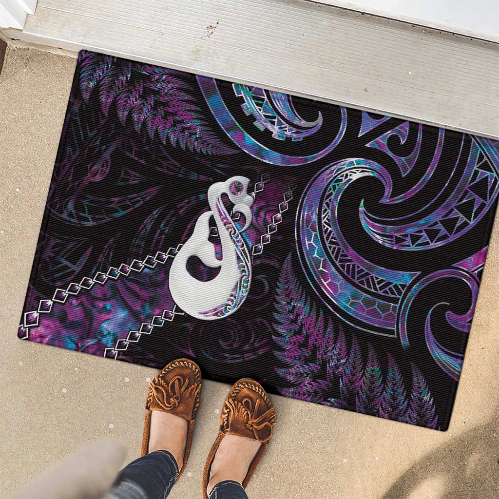 New Zealand Aotearoa Rubber Doormat Maori Manaia Paua Shell Glitter Purple LT05 - Polynesian Pride