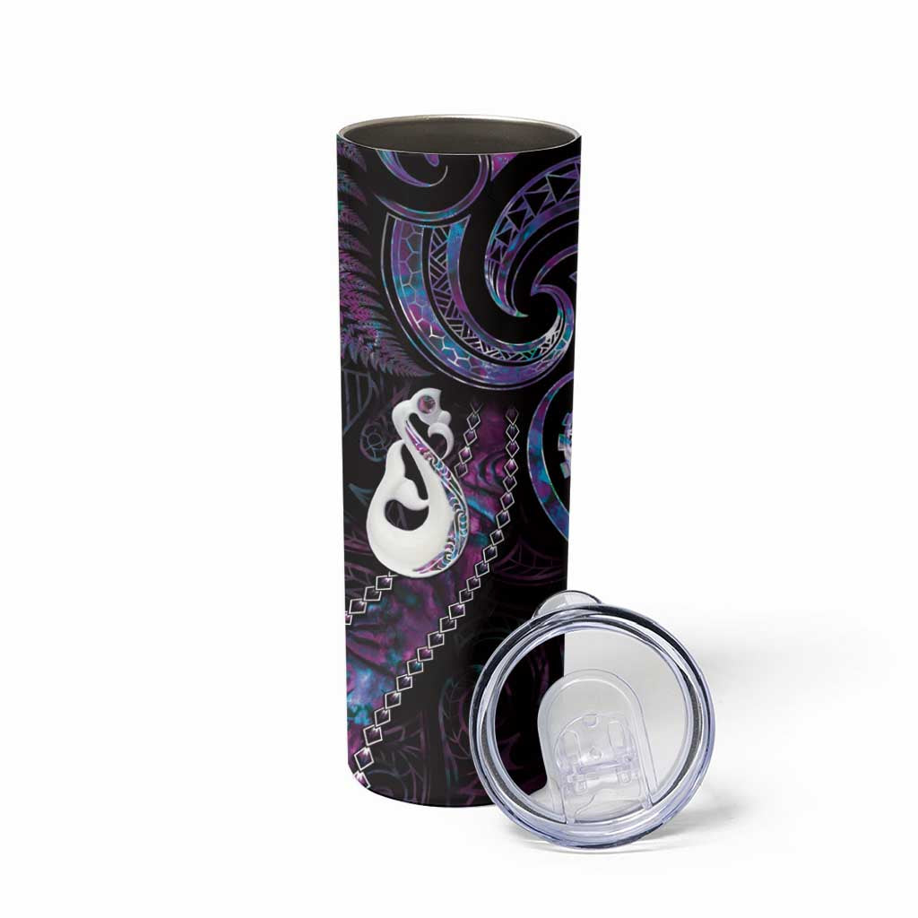 New Zealand Aotearoa Skinny Tumbler Maori Manaia Paua Shell Glitter Purple