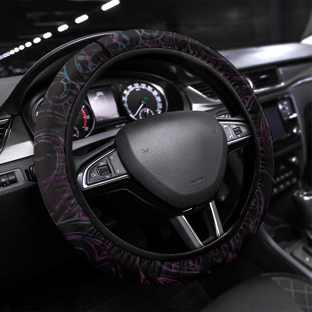 New Zealand Aotearoa Steering Wheel Cover Maori Manaia Paua Shell Glitter Purple LT05 Universal Fit Purple - Polynesian Pride
