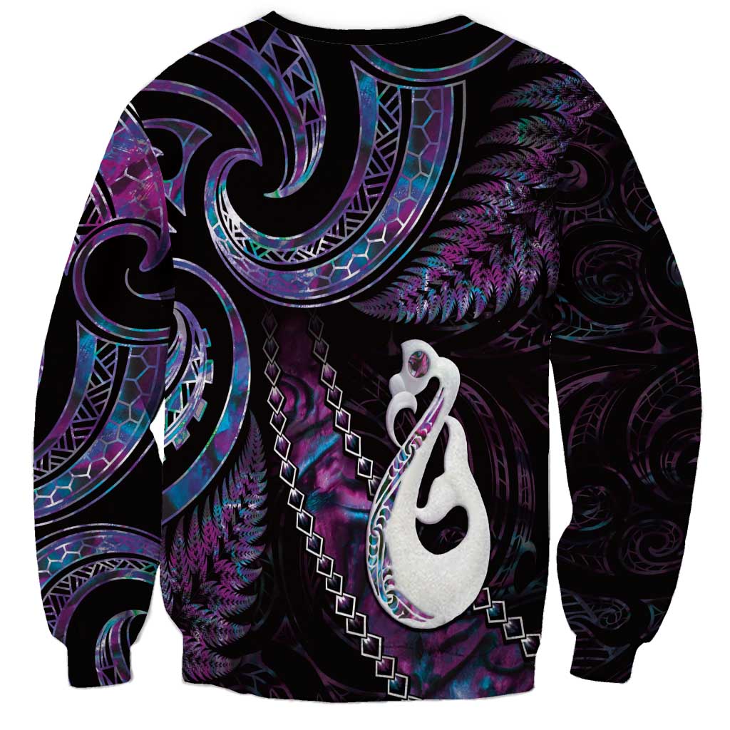 New Zealand Aotearoa Sweatshirt Maori Manaia Paua Shell Glitter Purple LT05 - Polynesian Pride