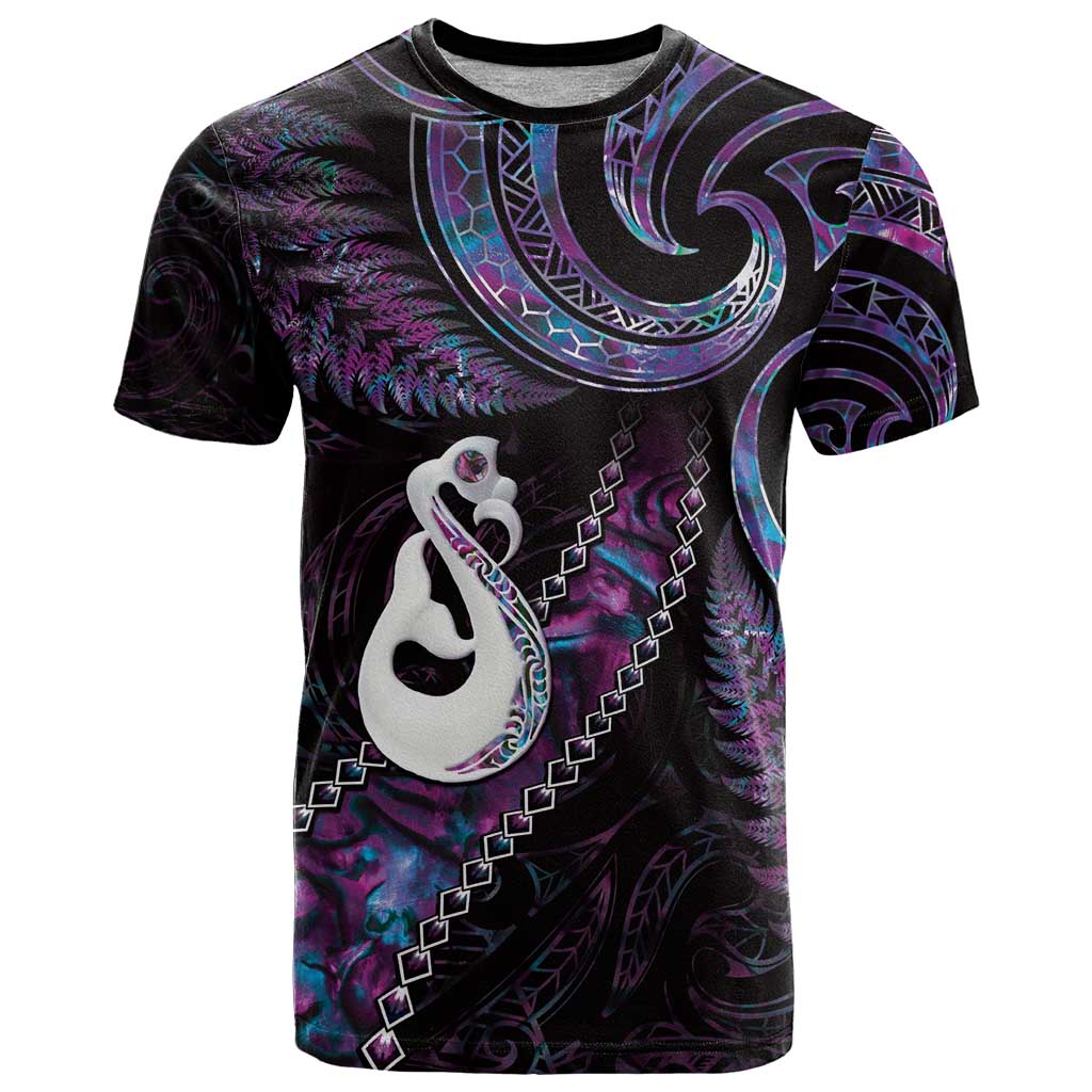 New Zealand Aotearoa T Shirt Maori Manaia Paua Shell Glitter Purple LT05 Purple - Polynesian Pride